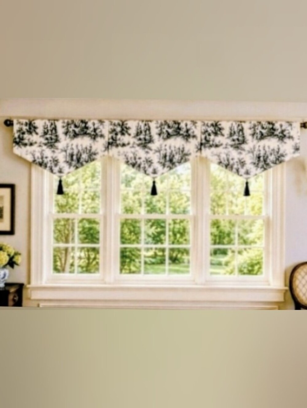WAVERLY Toile Print Ascot Valance "Country Life" Set of Three 52" x 22" Cotton